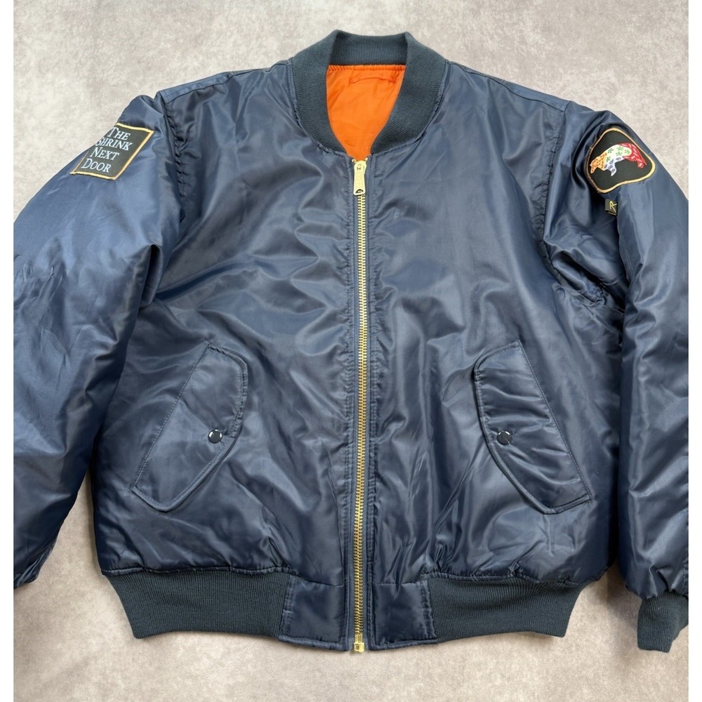 The Shrink Next Door Bomber Jacket Men's Sz XL TV Show Patches Navy/Orange